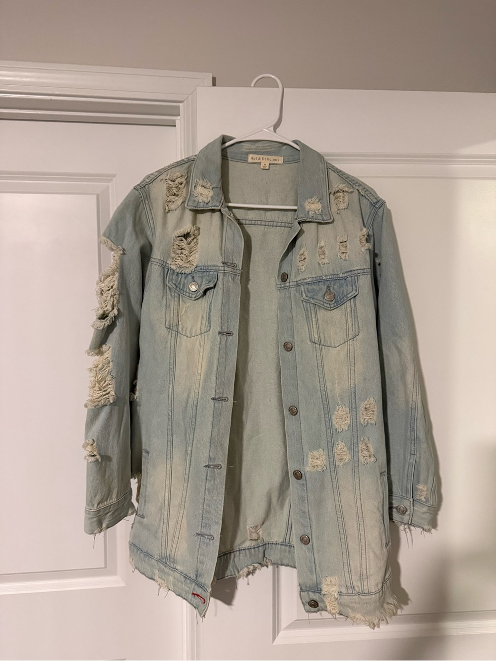 Distressed Light Wash Denim Jacket - Women
